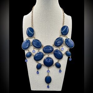 Bold Navy & Gold Statement Necklace, Adjustable 28" Long Bib Necklace